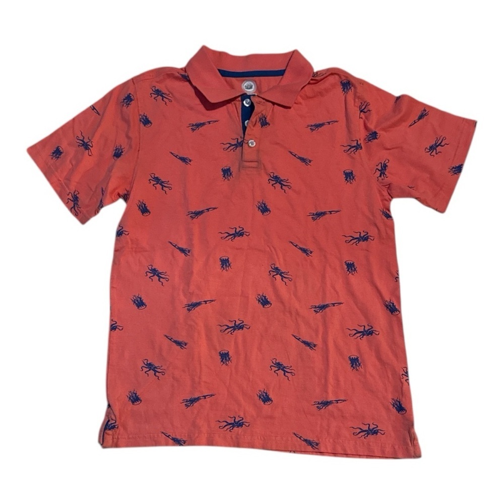 Kids Coral and Navy  Polo Shirt with Underwater Animals Print Size XXL